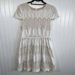 Sugar+Lips Knit Crochet Lace Boho Trapeze Short Sleeve Lined Tunic Dress Size L